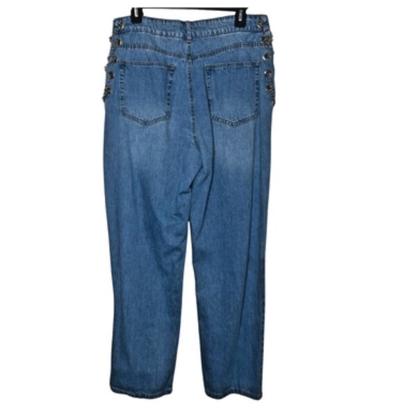 Eyelet Chain Boyfriend Denim High Rise 4 Pocket Jeans 6/8 Sz 29 Feminine Sexy - Picture 4 of 12